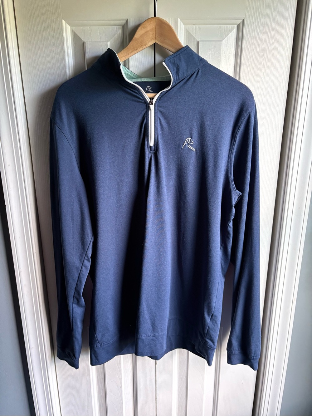 Rhoback Mens Navy Blue Quarter Zip Long Sleeve Pullover Shirt Size Medium